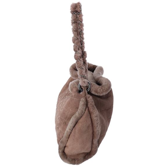 Chanel Chocolate Bar Shearling Suede Stitched CC Tote Dark Brown - Picture 2 of 7